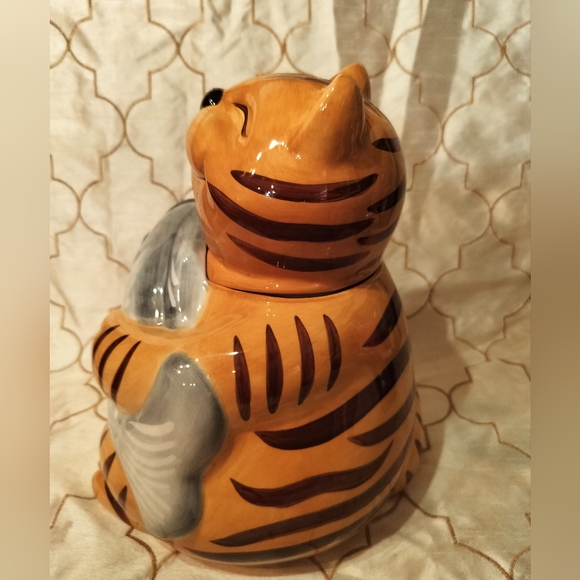 Cookie Jar Cat Holding Fish CKAO yellow cat Vintage in great condition - Picture 5 of 11